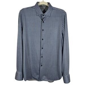 O Visconti Black Blue Performance Stretch Floral Long Sleeve Button Up Shirt S